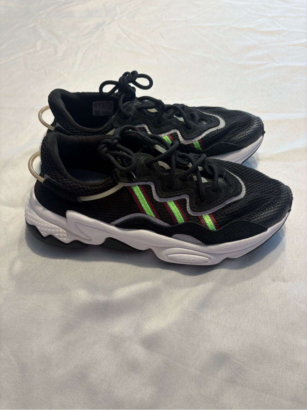 adidas Kids Black Sneakers with Green & Red Stripes